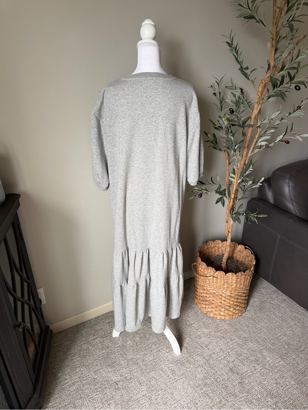 Anthropologie Daily Practice Grey Tiered Midi Sweatshirt Dress - Picture 8 of 10